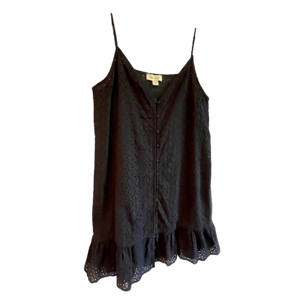 CHARLIE PAIGE, BLACK, COTTON EYELET SUNDRESS. V-NECK. SIZE L